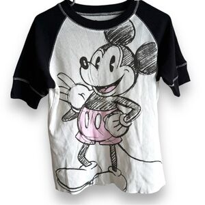 DISNEY Rare Sketch Retro Minnie Mouse Waffle Knit Raglan Short Sleeve Top Sz M